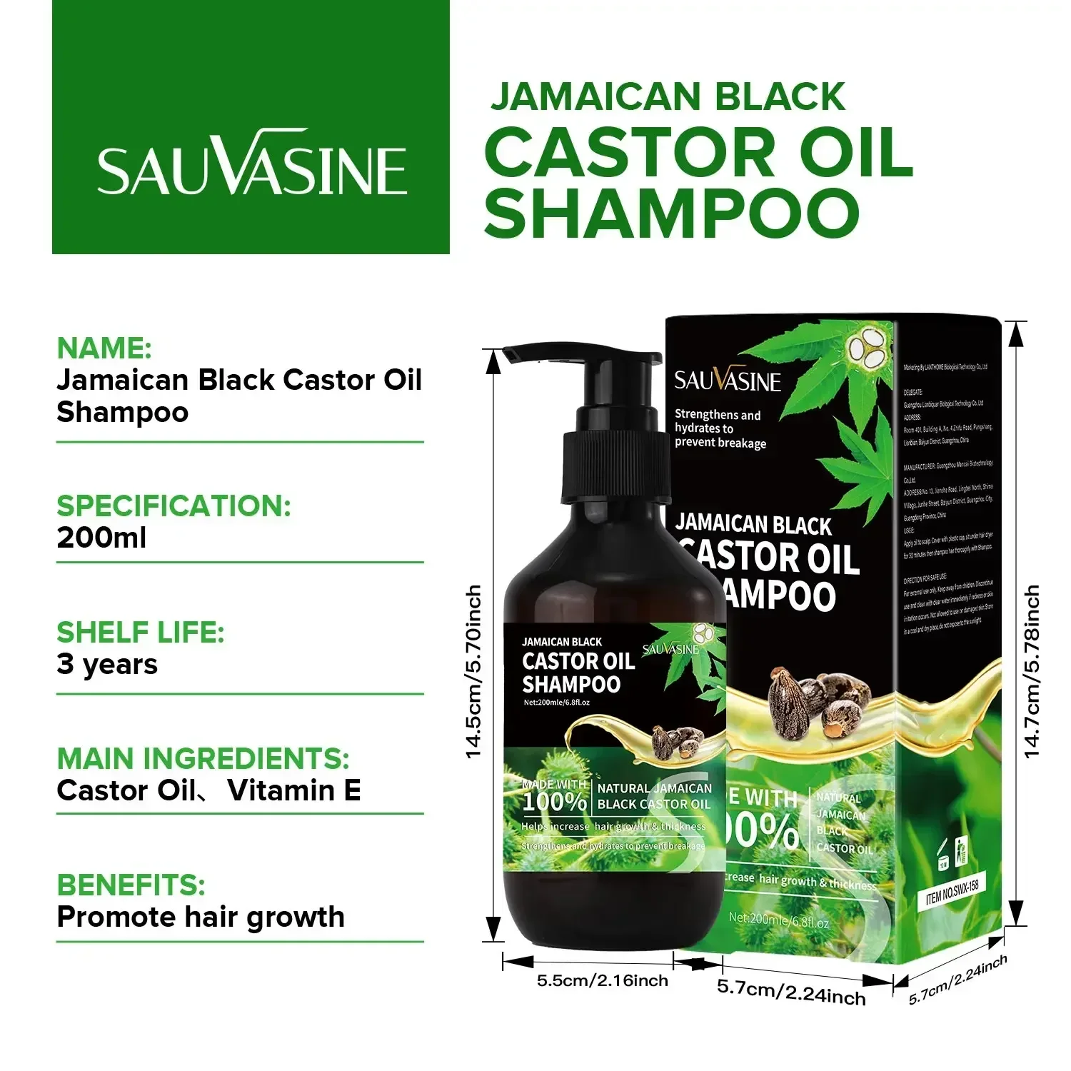 200ML Jamaican Black Castor Oil Shampoo Hair Growth Shampoo Fast Hair Growth Effective in 7 days Hair Loss Product