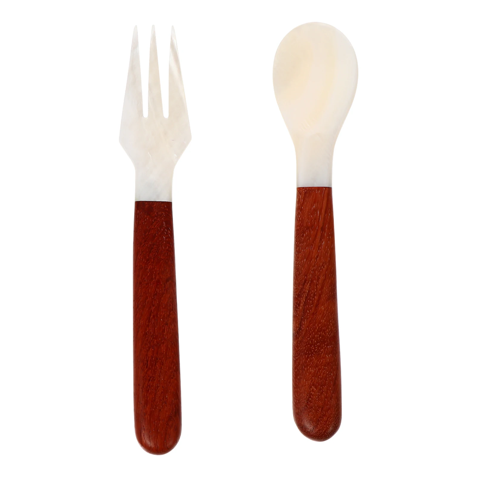 

2Pcs Shell Spoon Wooden Dessert Fork Smooth Lines Portable Tableware Soup IceCream Safe Kitchen Bar Utensil