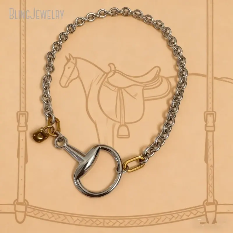 10Pcs Snaffle Bit Horsebit Heart Lock Charm Necklace Equestrian Gift Women Stainless Steel Jewelry