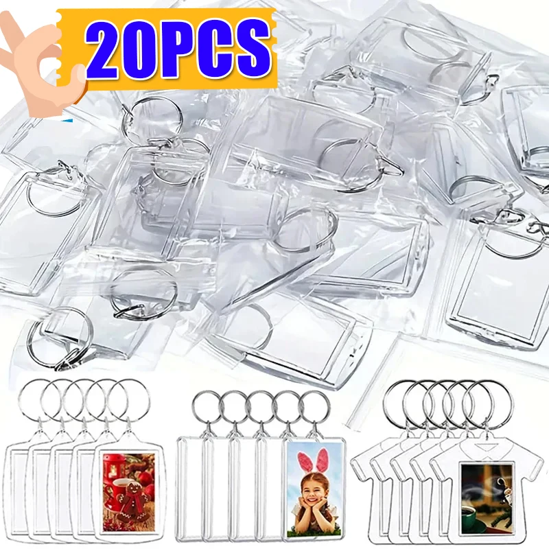 1/20pcs Clear Acrylic Rectangle Blank Insert Photo Picture Frame Phone Pendants Keyring Keychain DIY Split Key Ring Chain Gifts