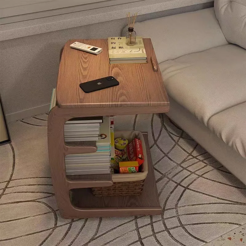 أريكة خشبية صلبة جانبية عدة غرفة معيشة متحركة مع خزانة جانبية بعجلات ورف بجانب السرير وطاولة صغيرة للقهوة المنزلية البسيطة #2