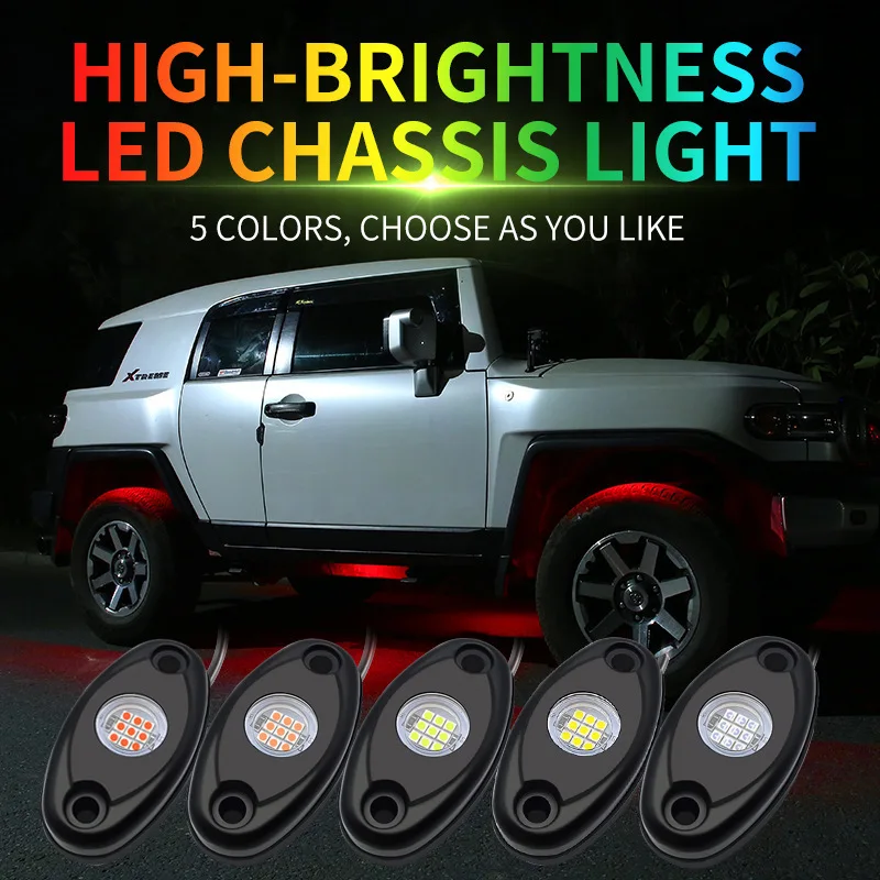 4 pieces Car Chassis Light Aluminum Off-Road Grill Light LED Modified Light For FJ Cruiser Wrangler Ford F150 Ambient Light