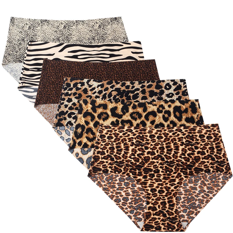 

6pcs Women Leopard Print Panties Female Seamless Ice Silk Briefs Sexy Large Size Lingerie Underwear Ladies Breathable Underpants