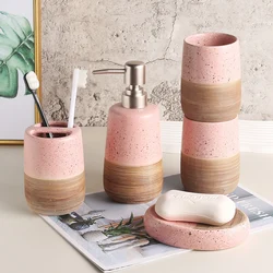 Pink ceramic toothbrush holder, mouth cup tooth cup soap dish dispenser lotion bottle bathroom accessories soap dispenser