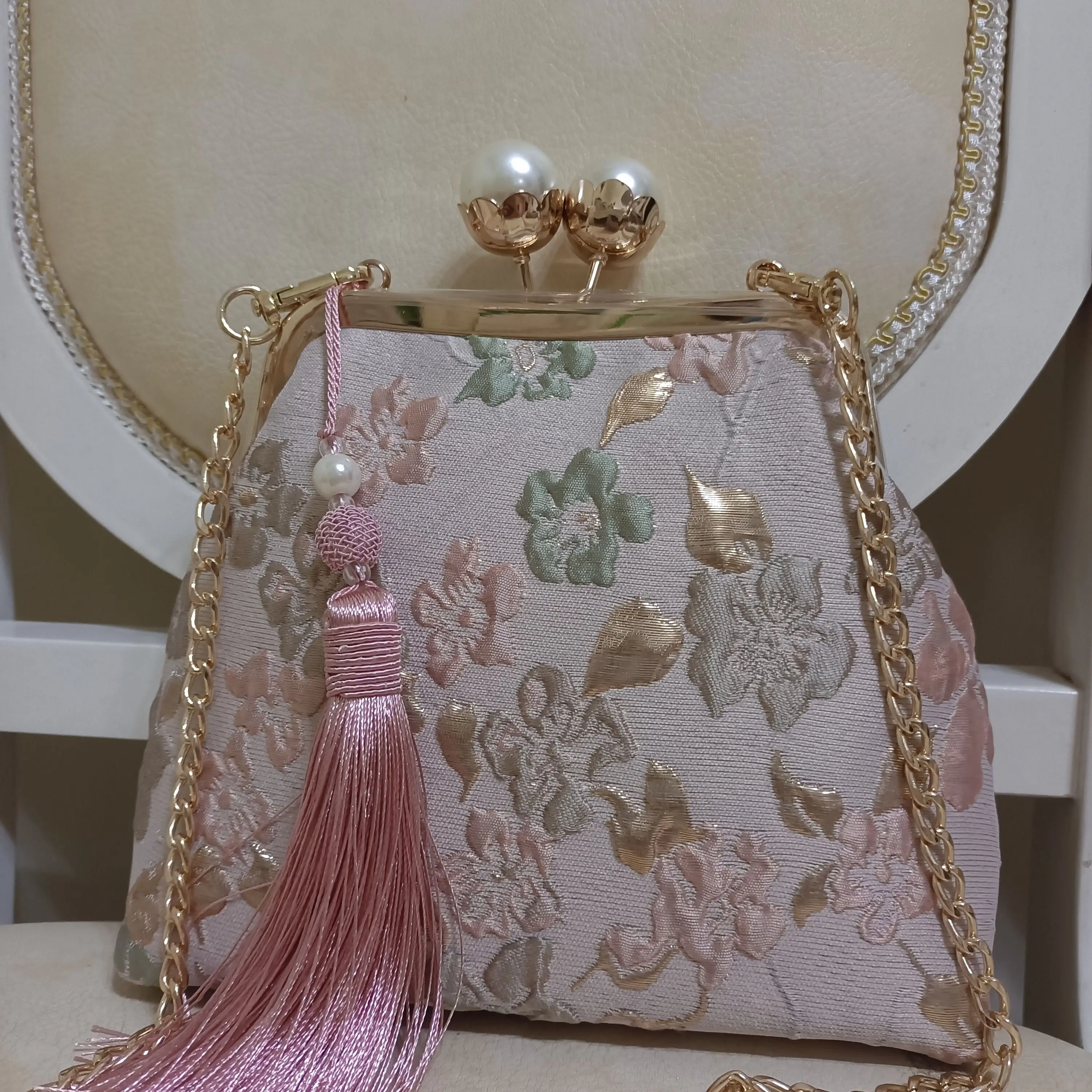 Mother Gift Bag Beading Pink Wedding Fringe Bag Shell Lock Bags Chain Women Shoulder Crossbody Bag Women\'s Handbags Purses