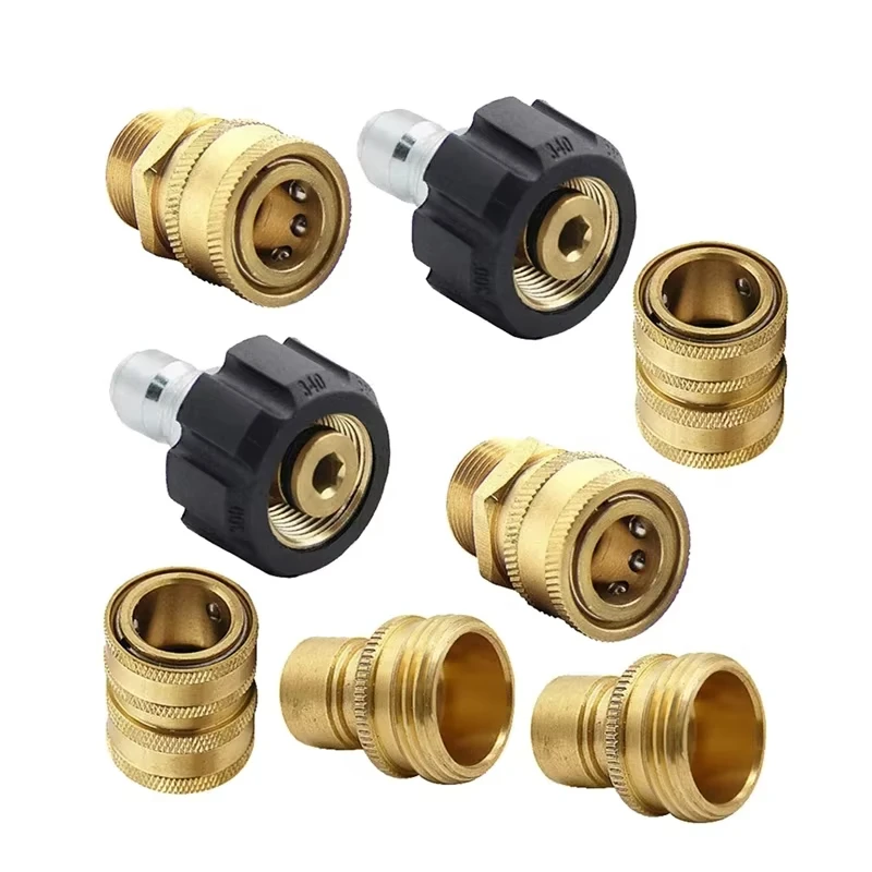 Pressure Washer Quick Connector Adapter Kit M22 14Mm X 3/8Inch Quick Disconnect Plug 5000PSI High Pressure Brass Fitting