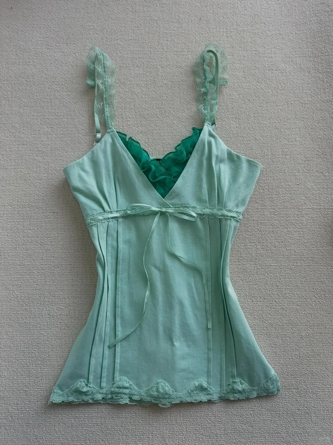 Purely sensual retro hipster sexy vintage mint green lace strapless top and bottom set trendy and fashionable summer outfit Y2K