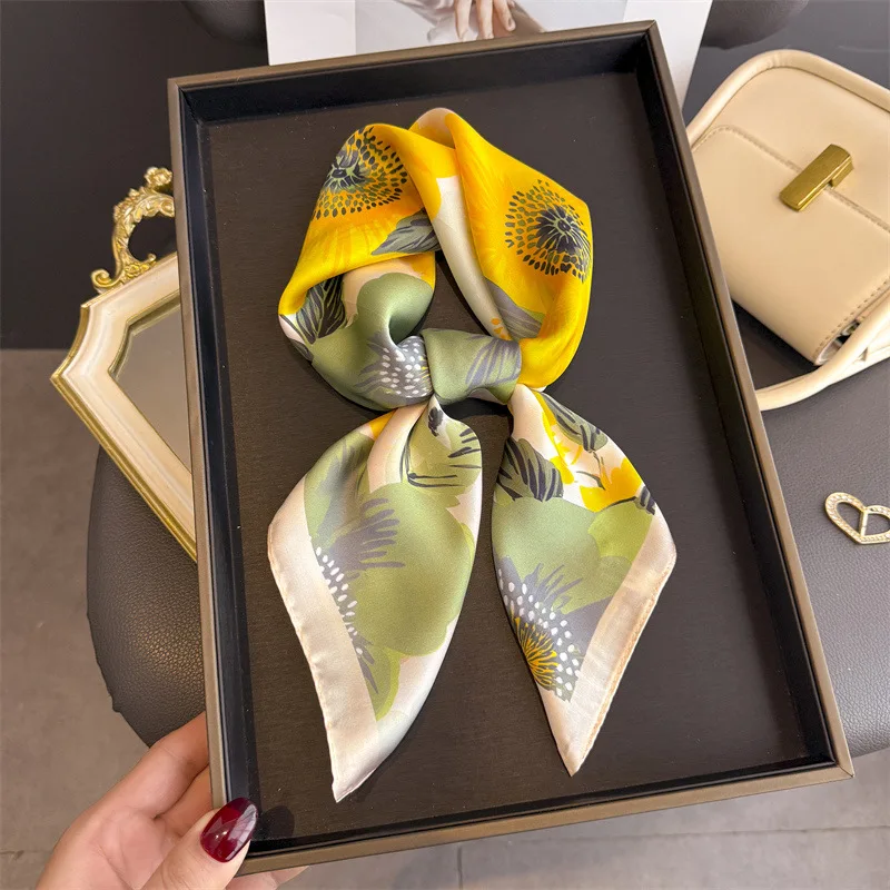 

2026 украшают шею галстуки с цветочным принтом, шелковый квадратный шарф, женский шейный платок, женский платок-платок, хиджаб, бандана, мягкий платок на голову