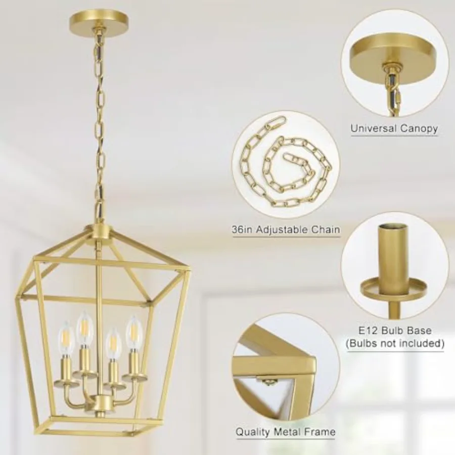 4 Light Chandelier, Industrial Ceiling Light Lantern Light Fixtures with Farmhouse Metal Cage Adjustable Height Rustic Geometri view 5