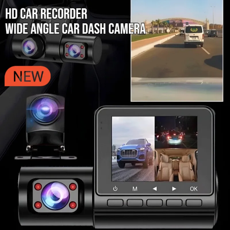 1080p Drive Recorder 2.4 Inch Car Camera Dash Cam 3-Lens DVR Full Screen Reversing Dashcam HD Recording In-car Cam Night Vision