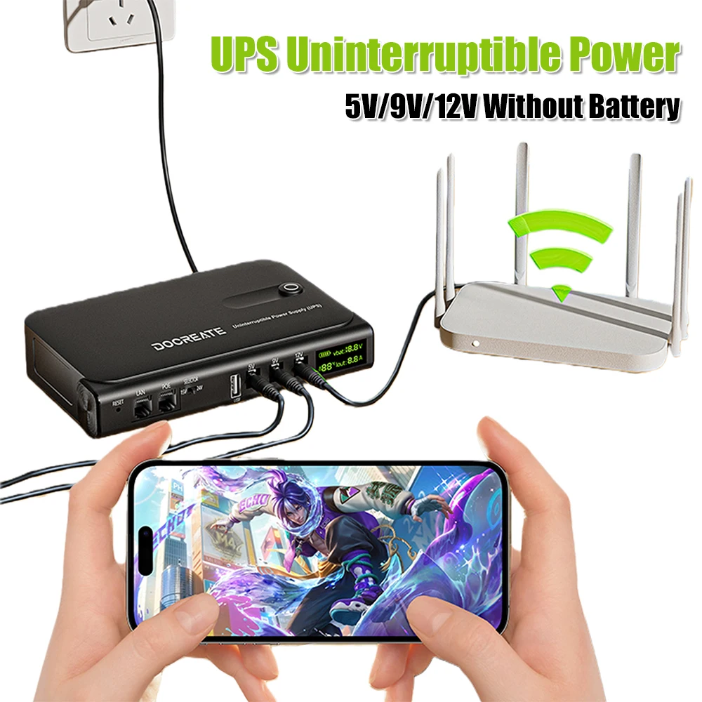 Batterie de secours UPS 18650 remplaçable, 36W, 5V/9V/12V DC, alimentation UPS, Protection contre la surchauffe/surcharge pour caméra de routeur