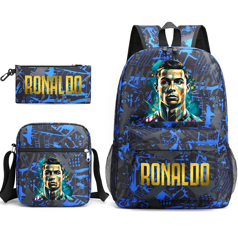 

Ronaldo printed ren's backpack set student school bag shoulder bag pencil case 3-piece set universal for boys and girls