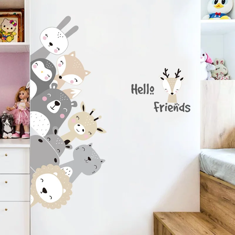 Nordic Cartoon Animals Height Measure Growth Chart Wall Sticker for Kids Rooms Girls Boys Baby Room Decoration Nursery Wallpaper