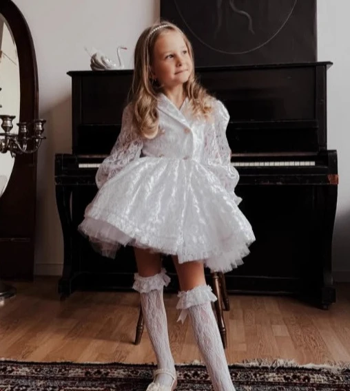 

2026 New Russian Girls Spring and Autumn Lace Cardigan French Style Long Sleeved Princess Temperament Dress