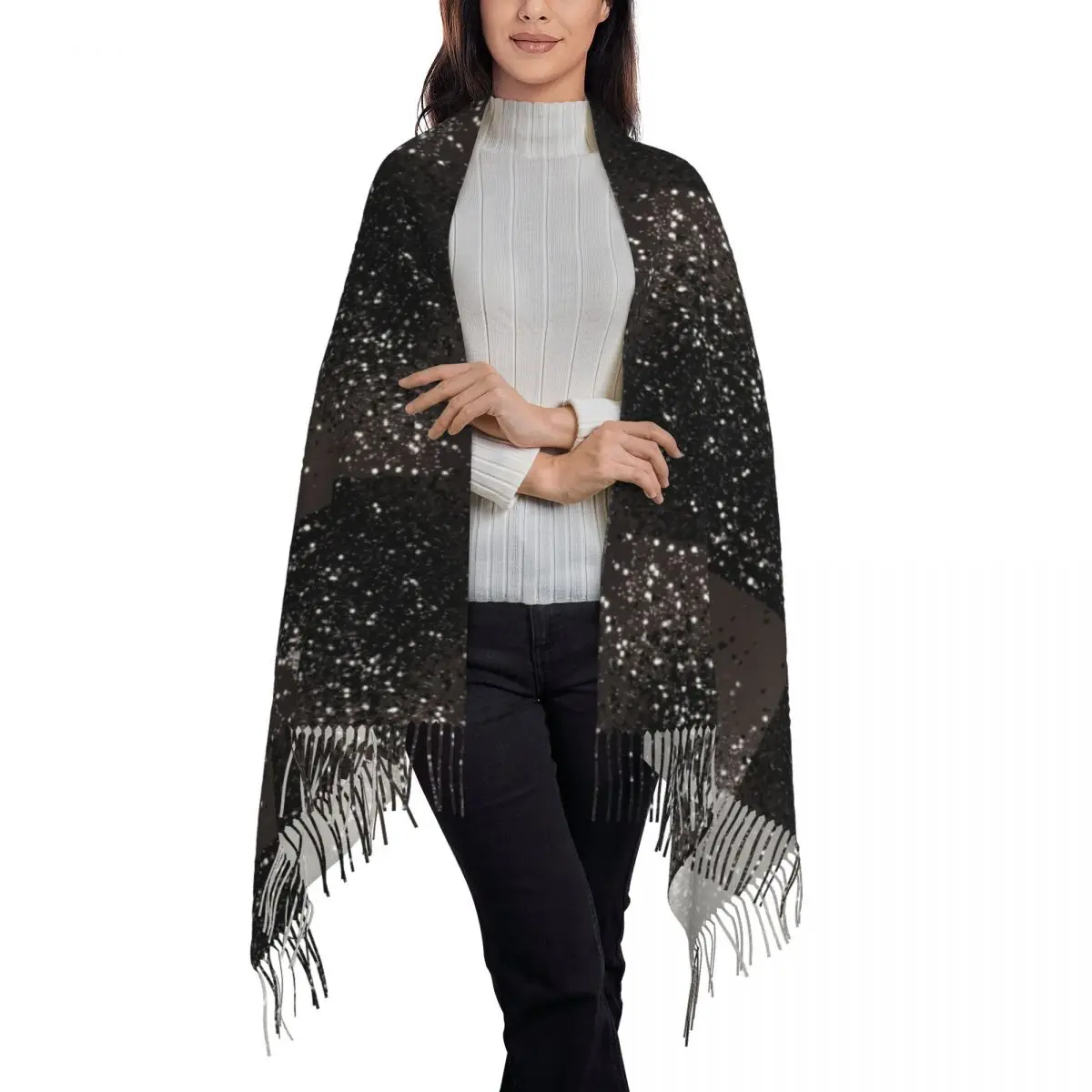 Blush Gray Black Lady Glitter (Faux Glitter) Scarf Tassel Scarves Women Soft Warm Shawls and Wraps Long Fall Winter Shawl Wrap