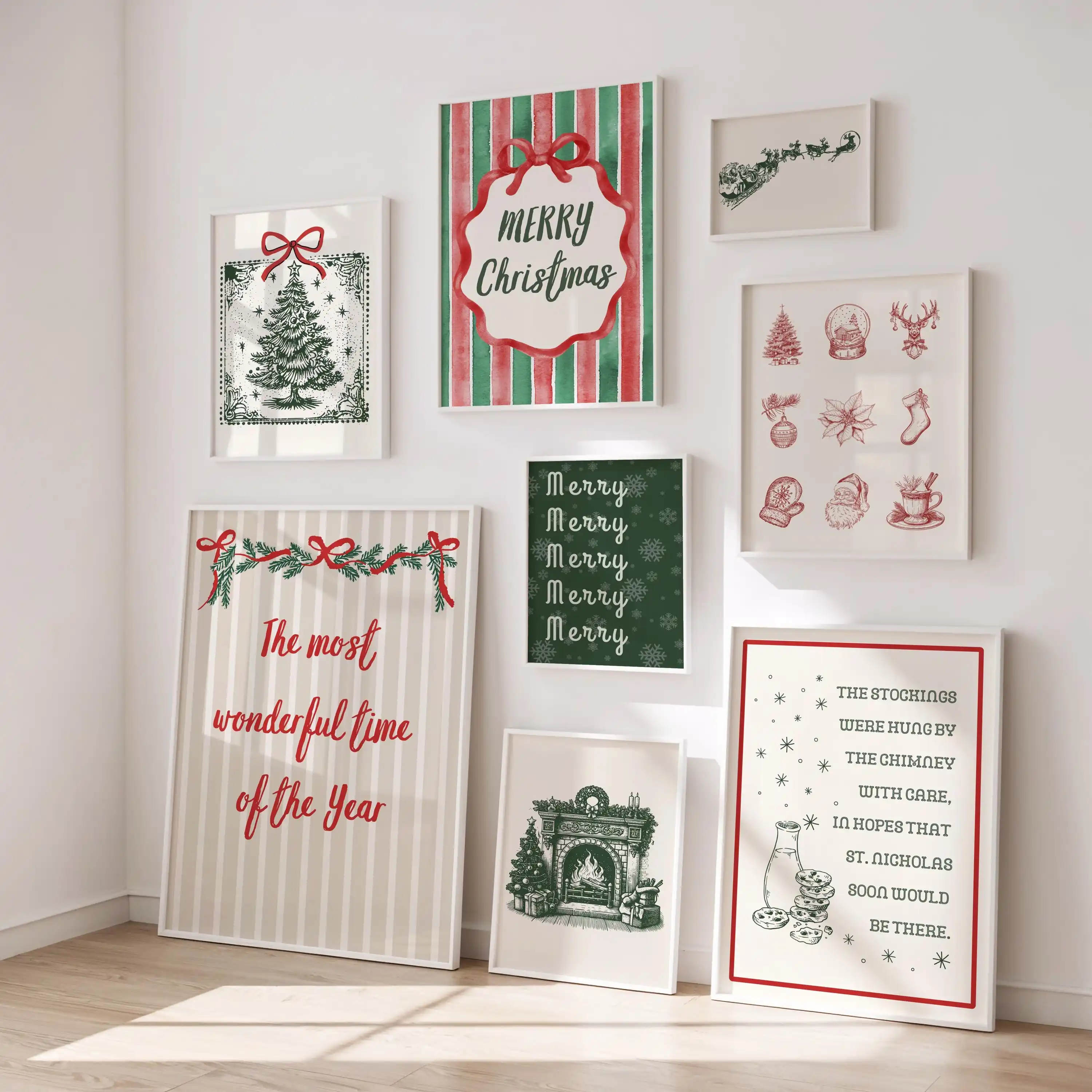 Weihnachts-Wandkunst-Poster, Vintage-Stil, Feiertagsdruck, rote und grüne Weihnachtsdekoration, festliche Zitate, Drucke, Poster, Weihnachtsparty-Dekoration