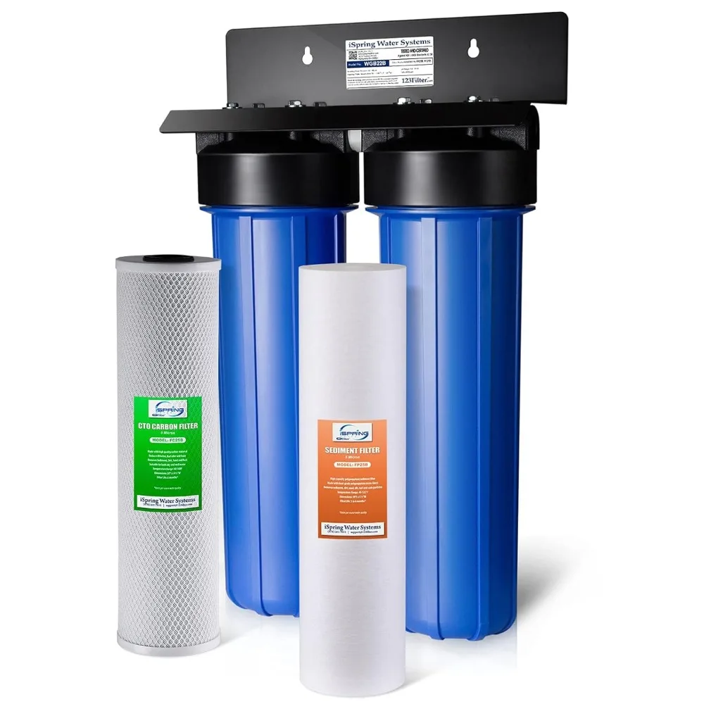 WGB22B 2-Stage Whole House Water Filtration System with 20” x 4.5” Fine Sediment and Carbon Block Filters, Removes 99%