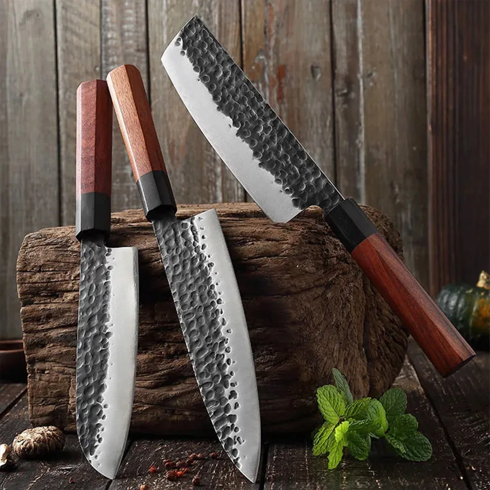 Japanese Knife Set Hand Forged Chef Knife Salmon Sushi Fish Filleting Knife Wood Handle Kitchen Knive Set Carbon Steel Knife Set