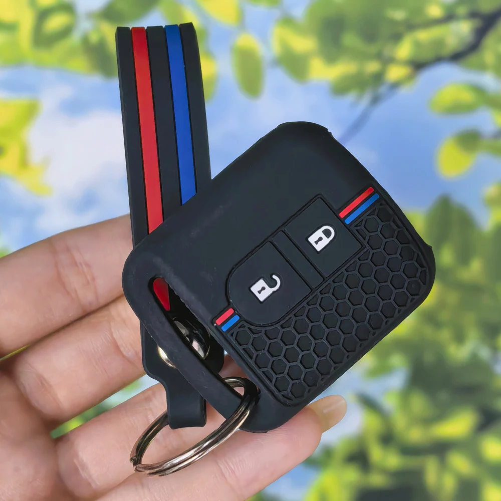 Non‑Slip 2‑Button Key Cover With Keychain For Nissan Tiida X‑Trail Qashqai J10 Navara Pathfinder Primera P12 Fob Case