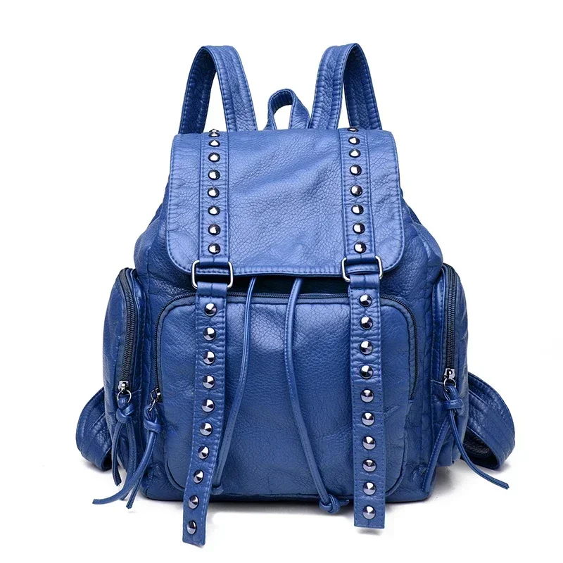 2025 New PU Luxury Backpack Women's Zipper Rivet Bag New Anti Theft Backpack Leisure Large Capacity Student Bag Bolso De Mujer