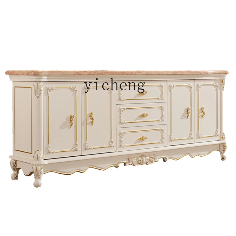 

Xl European Style Sideboard Cabinet French Living Room Marble Solid Wood Tea Cabinet Storage Cabinet