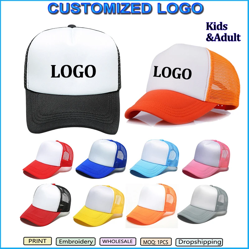 Custom Print Logo Summer Adjustable Foam Trucker Hat Dad Hat for Kids Trucker Cap Boy Girls Mesh Caps For School Activity Gorras