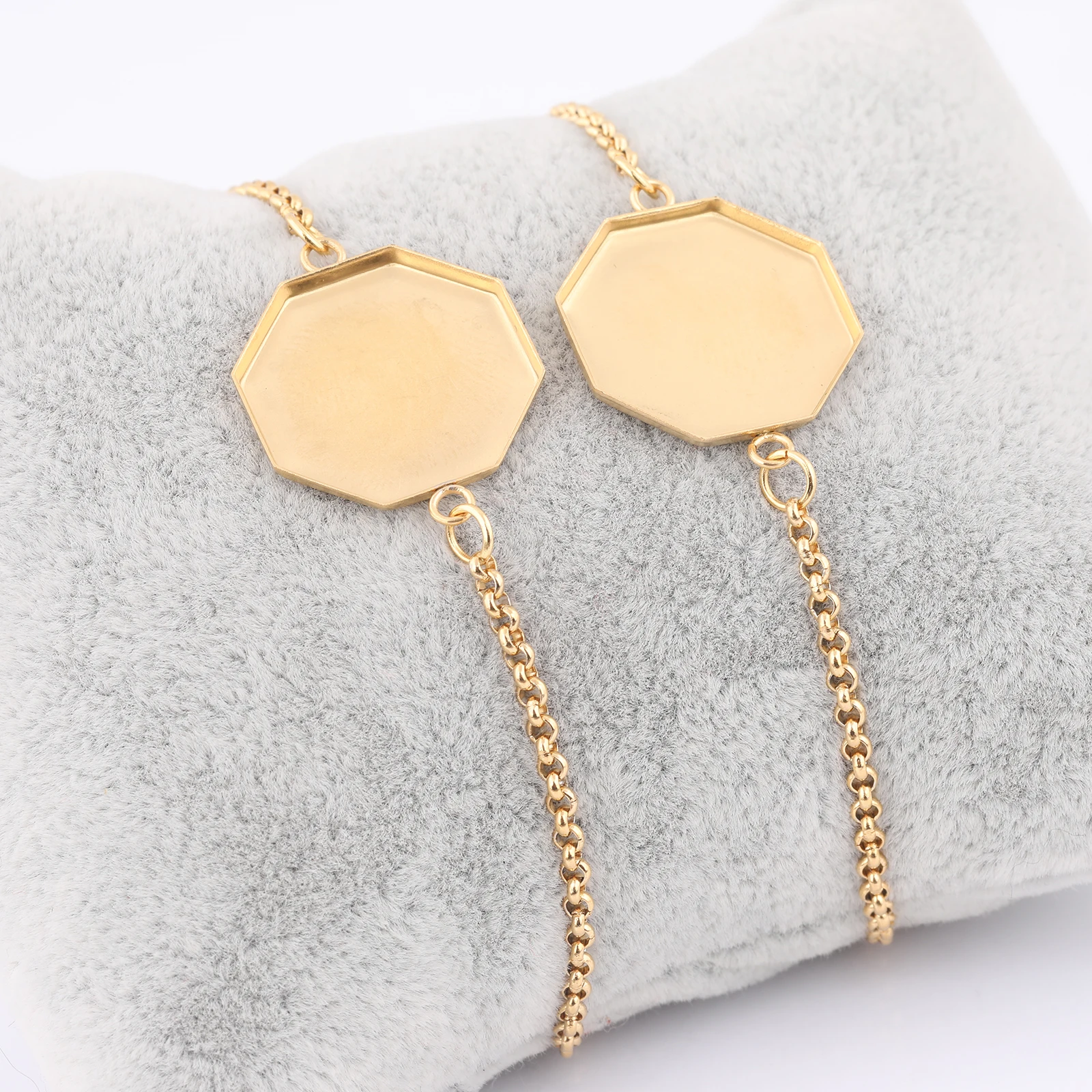 3pcs  Fit 17mm Hexagon Cabochon Bracelet Base Settings Diy Stainless Steel Gold Plated Chain Bracelets Bezel Blanks image 2