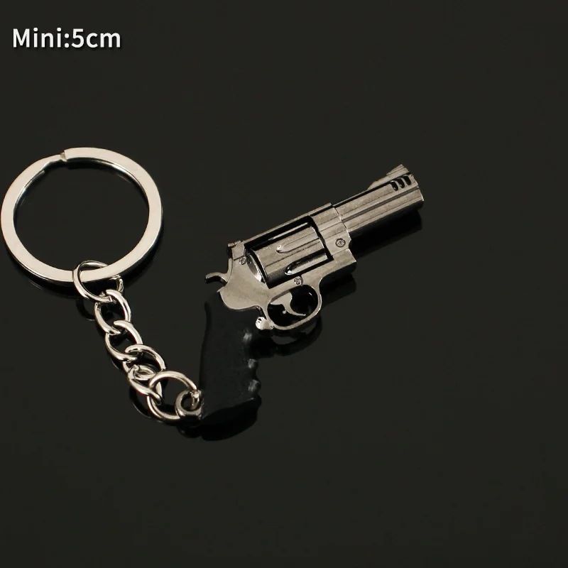 Multiple Styles PUBG Gun Keychain 5cm Revolver Glock Mini Metal Pistol Weapon Model Alloy Colt Light Key Chain Gifts Toy for Kid