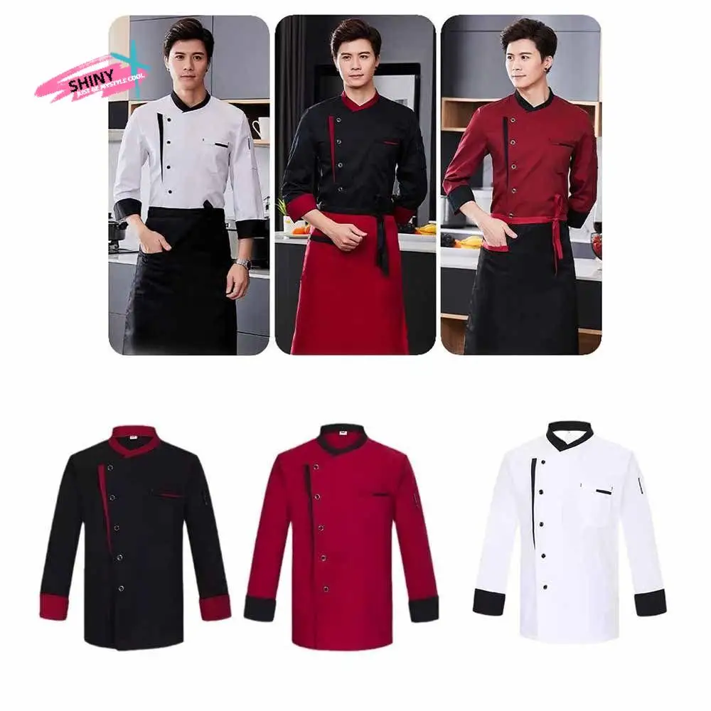 Uniforme de Chef de manga larga, chaqueta de Chef transpirable de estilo occidental, ropa de trabajo de cocina gruesa en negro/blanco/rojo, cocina de panadería