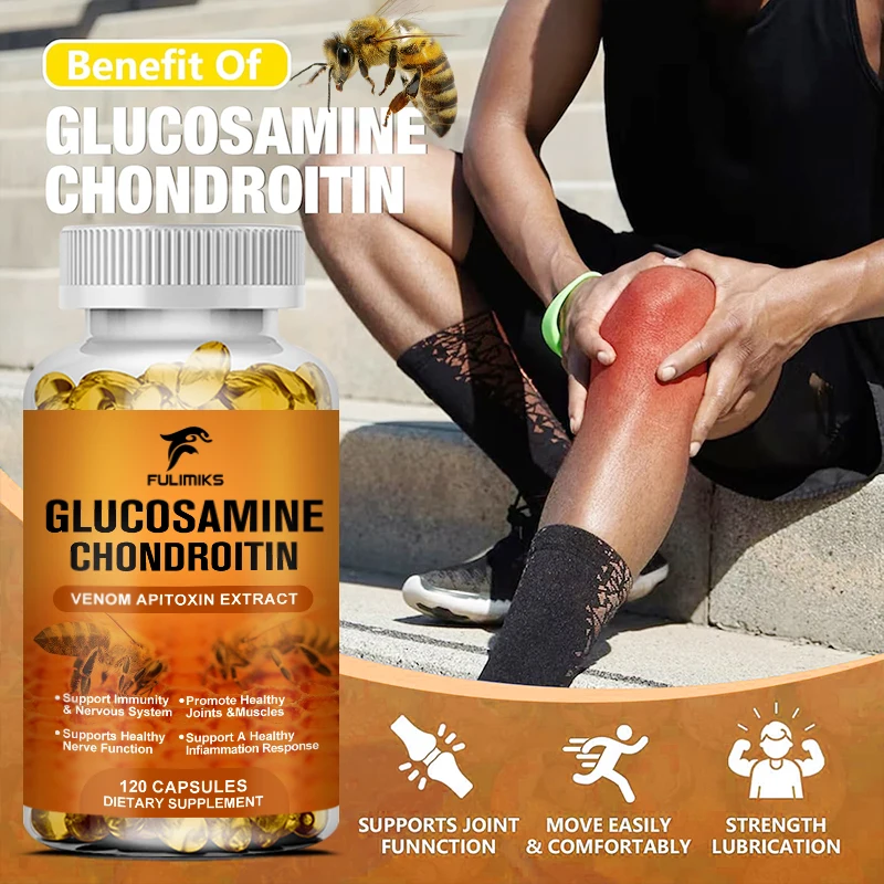 Natural Glucosamine Chondroitin MSM Capsules, with Bee Venom & Collagen, Supports Joint Function, Lubrication & Muscle Comfort