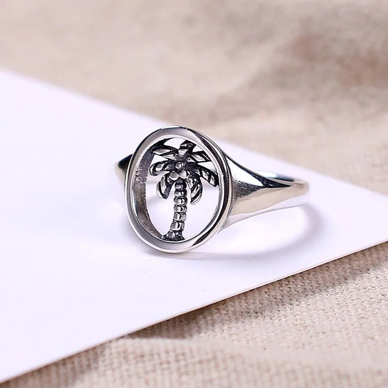 Neue Retro Mode Distressed Coconut Baum 925 Sterling Silber Schmuck Temperament Kreative Beliebte Öffnung Ringe R265
