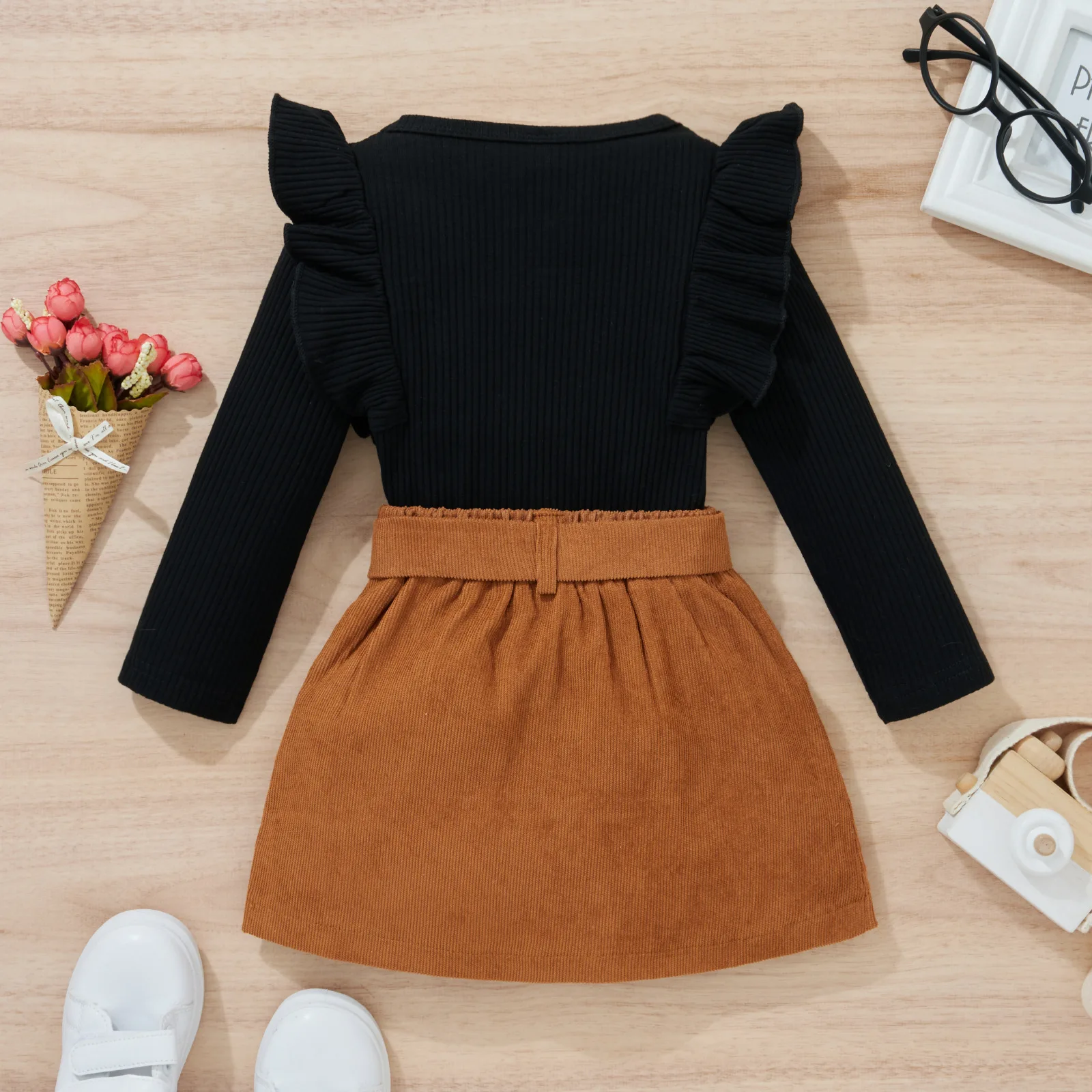 Autumn Kids Girls Skirt Set Long Sleeve Tops Elastic Waist Skirt Casual Daily Outfit Spring Clothes