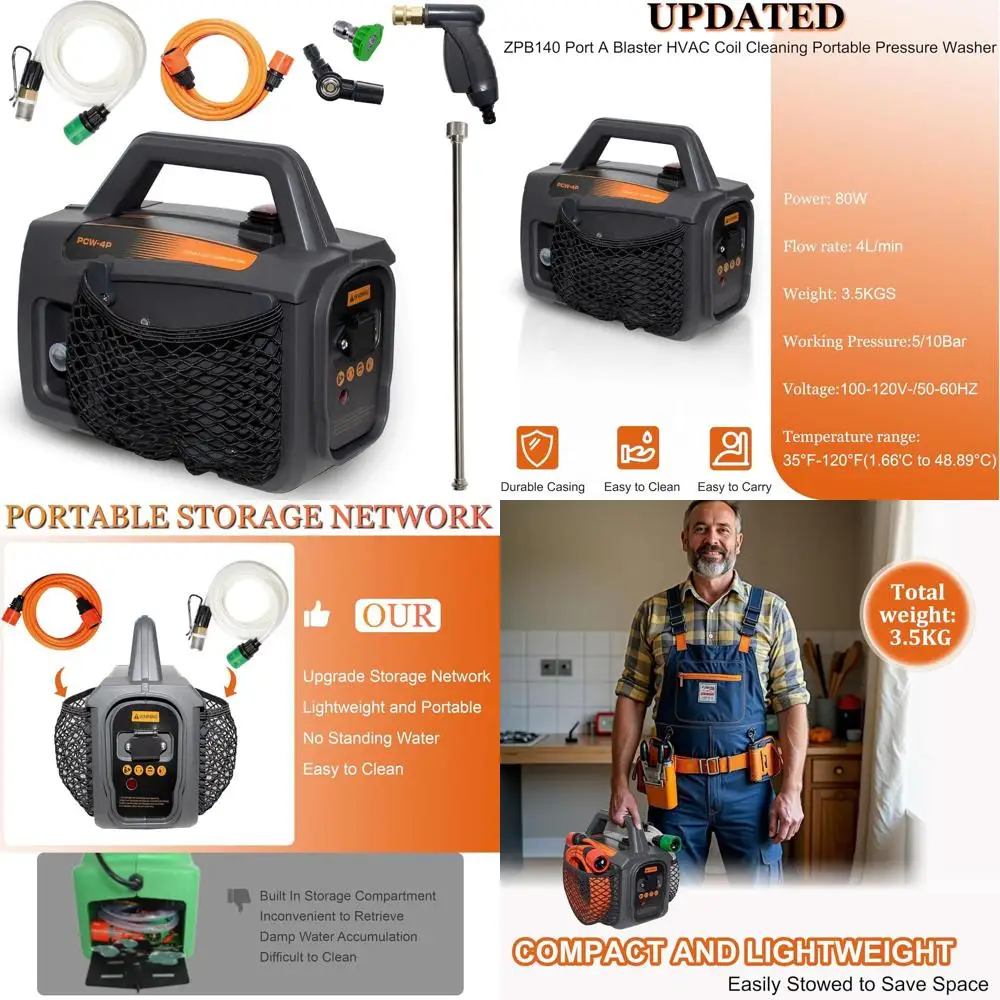 

Портативный струйный очиститель для систем ОВКВ, 4 л/мин, 120 В, 80 Вт, давление 0,7-1,0 МПа