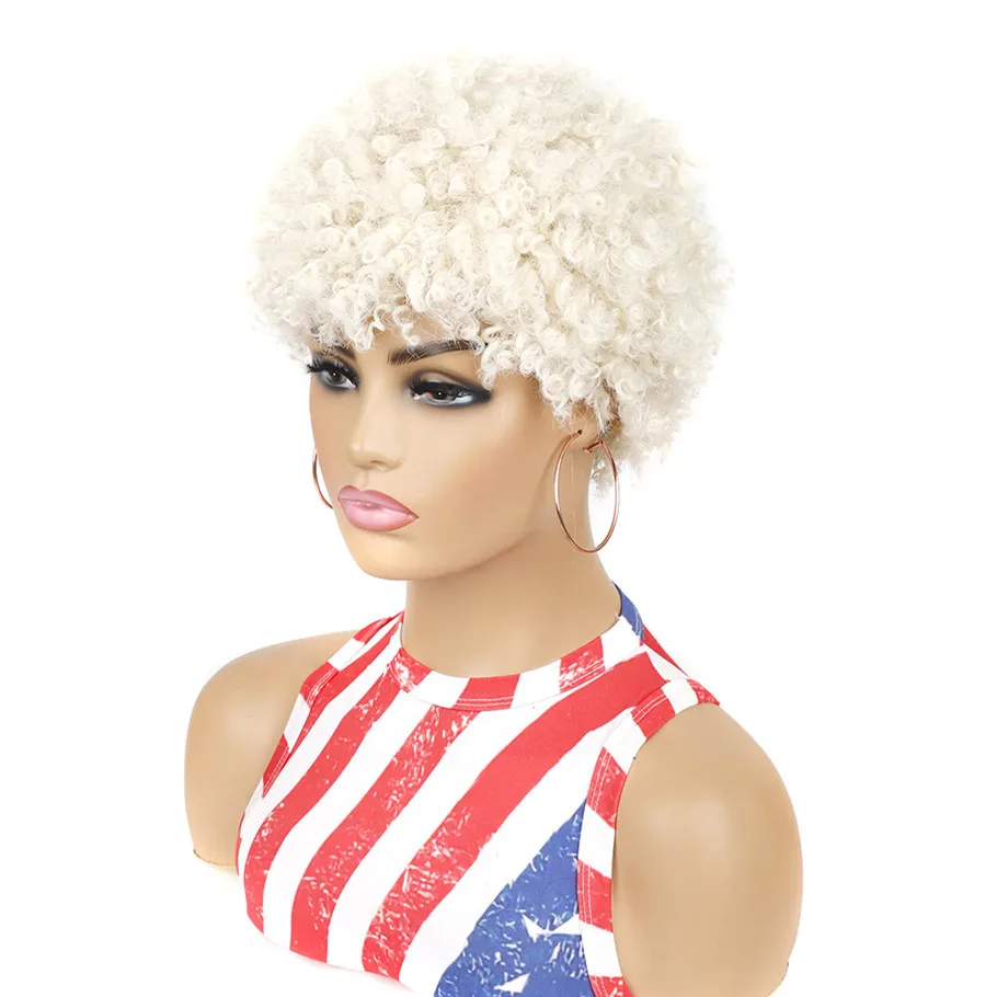 OUCEY Synthetic Hair Wigs for Women Afro Kinky Curly Short Wigs for Black Women Cheaper Natural Wig Orange White Wig Female