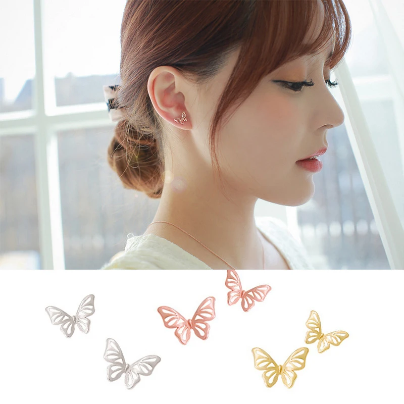 Modian Charm Butterfly Silver & Rose Gold Color Hollow Stud Earrings Fashion 925 Sterling Silver Jewelry For Women Anniversary