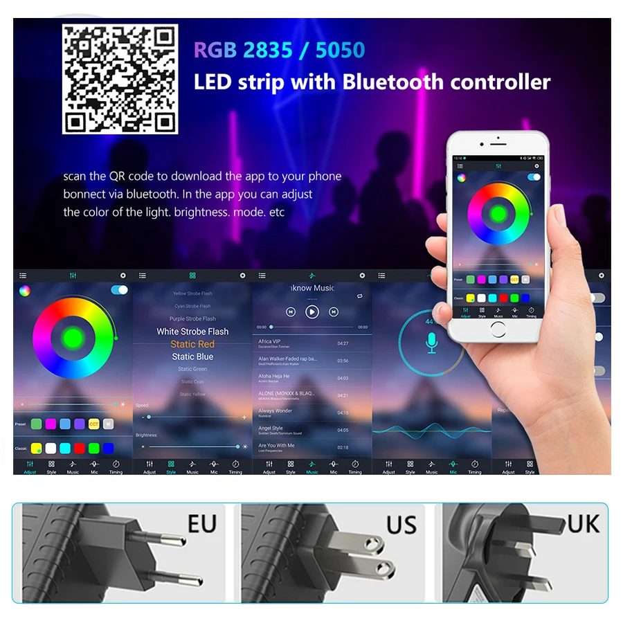 Bluetooth Smart LED-Licht leisten 5m 10m 20m 30m flexible wasserdichte schneid bare LED-Leuchten RGB-Band Musik synchron isation/Timing Hintergrund