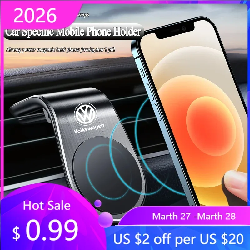 

VW GTI GOLF 2026 Hot For VW VOLKSWAGEN Magnetic Car Phone Holder Metal Stand Accessories For Volkswagen T-ROC Polo Tiguan Passat
