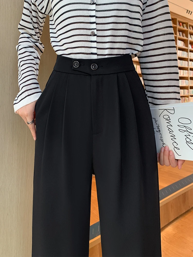 Suits Pants Women\'s Tailoring Pants Office Lady Traf Wide Leg High Waist Trousers Korean Fashion Streetwear Black Pantalon Femme