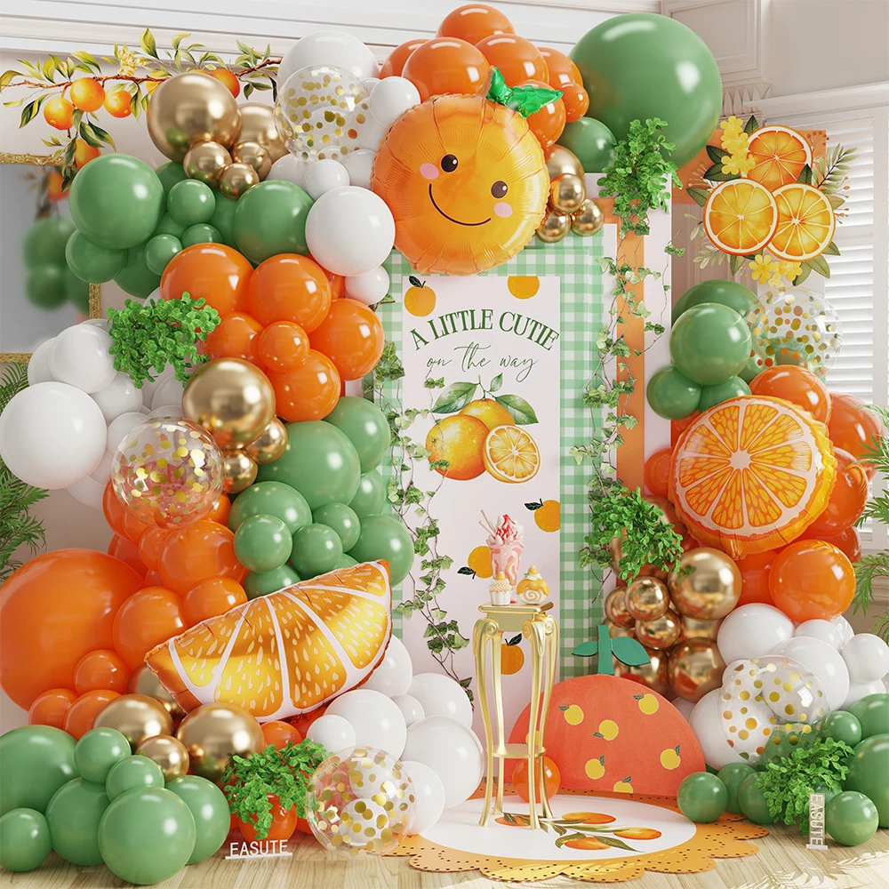 112Pcs Little Cutie Orange Balloon Arch Kit Avocado Green White Balloon Baby Shower Tangerine Theme Fruit Birthday Party Decor
