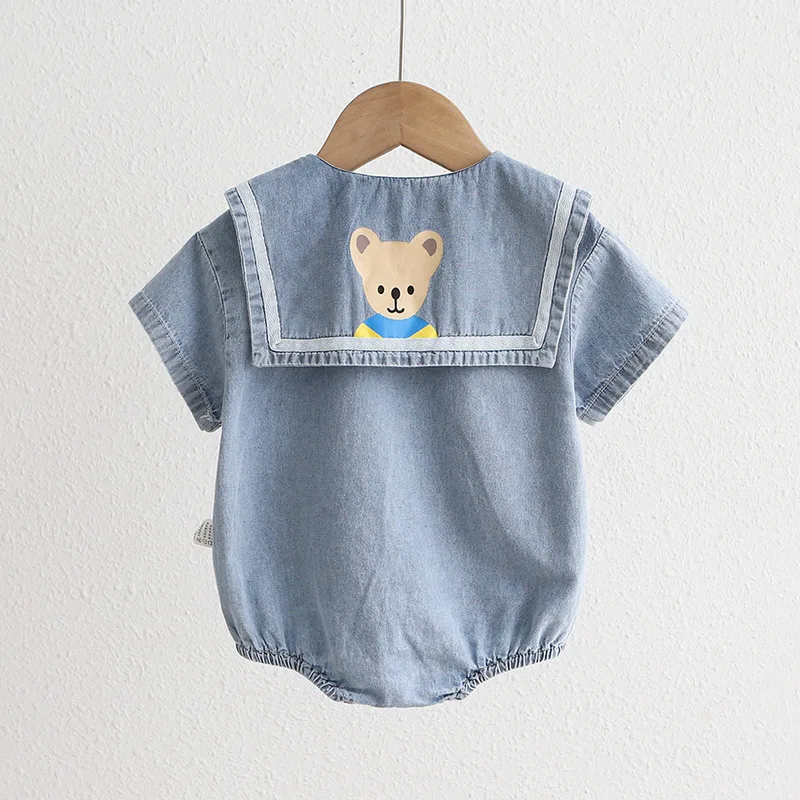 

Baby Summer Romper Infant Cute Denim Bodysuit Thin Style Boys and Girls Baby Stylish Full Moon Short Sleeve Jumpsuit