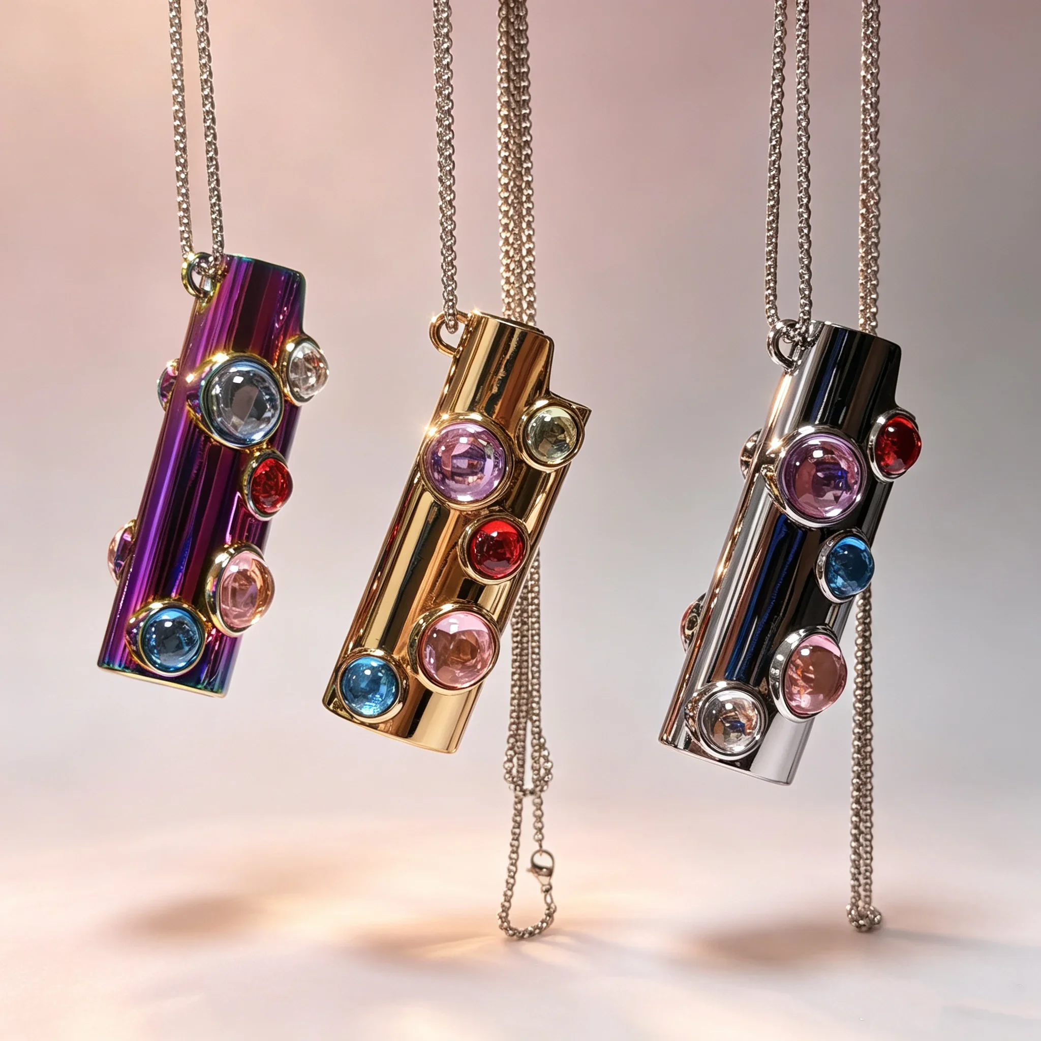 Cute Bling Rhinestone Lighter Holder Necklace for Women Decorative Metal Case Cover Compatible with Bic J6 Standard Lighter