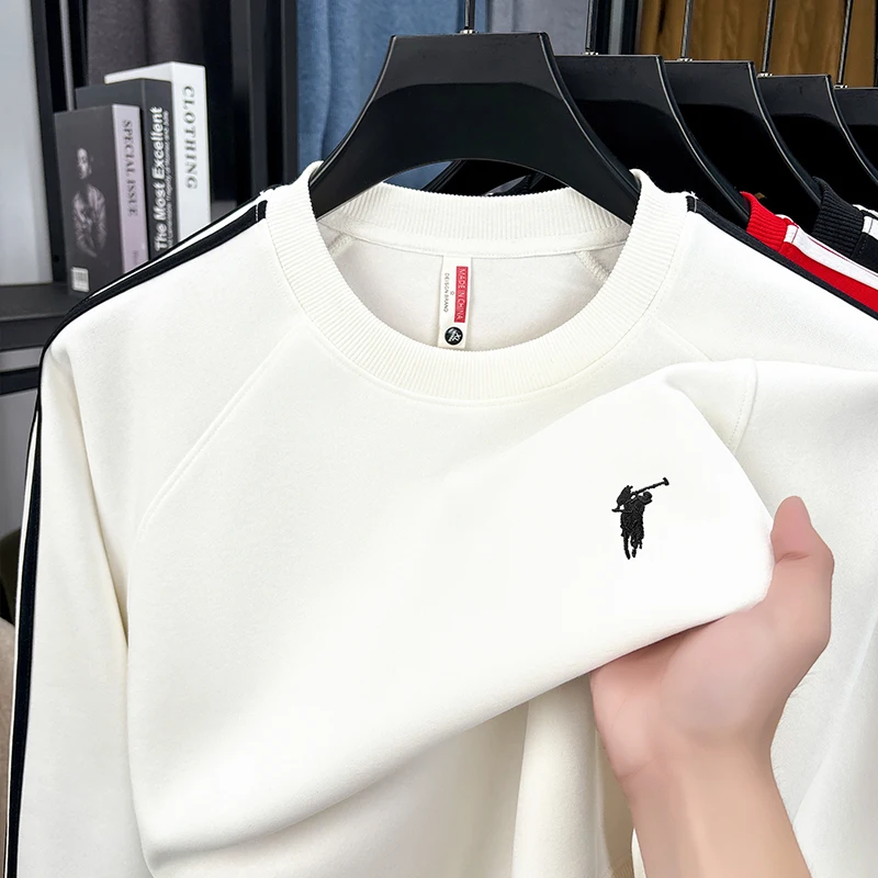 

2025 Autumn and Winter New Cotton Hoodie Men's Business Casual Skin Friendly Comfortable Round Neck Pullover Base Shirt