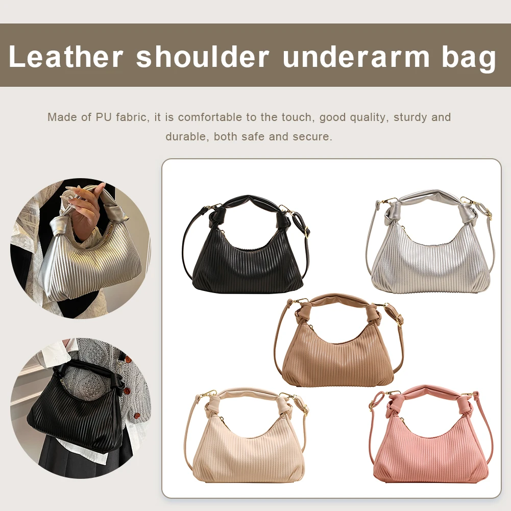 

Women PU Crescent Shoulder Purse Large Capacity Chic Hobo Bag Solid Color Simple Carrying Bag Zipper Closure Outdoor Travel Bag