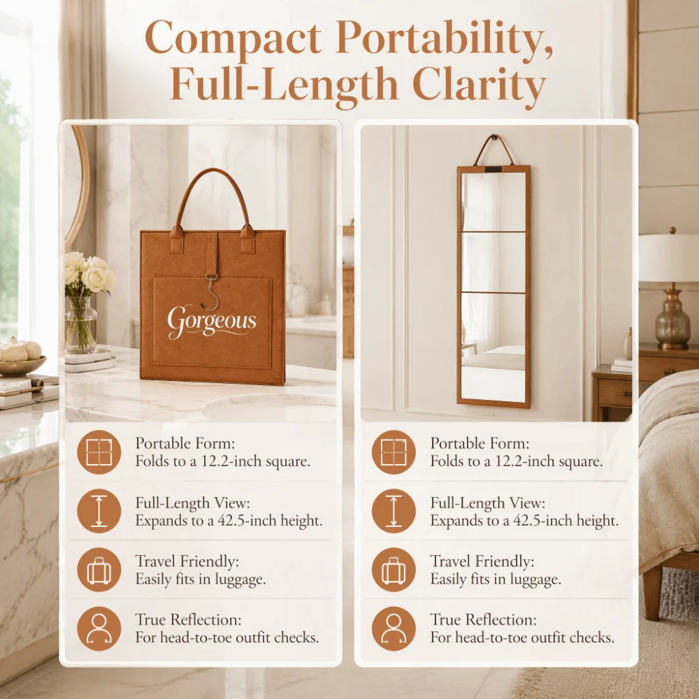 Multifunctional Foldable Full-Length Mirror Thoughtful Protection Can Be Flat Can Be Stand Portable Folding Full-Length Mirror