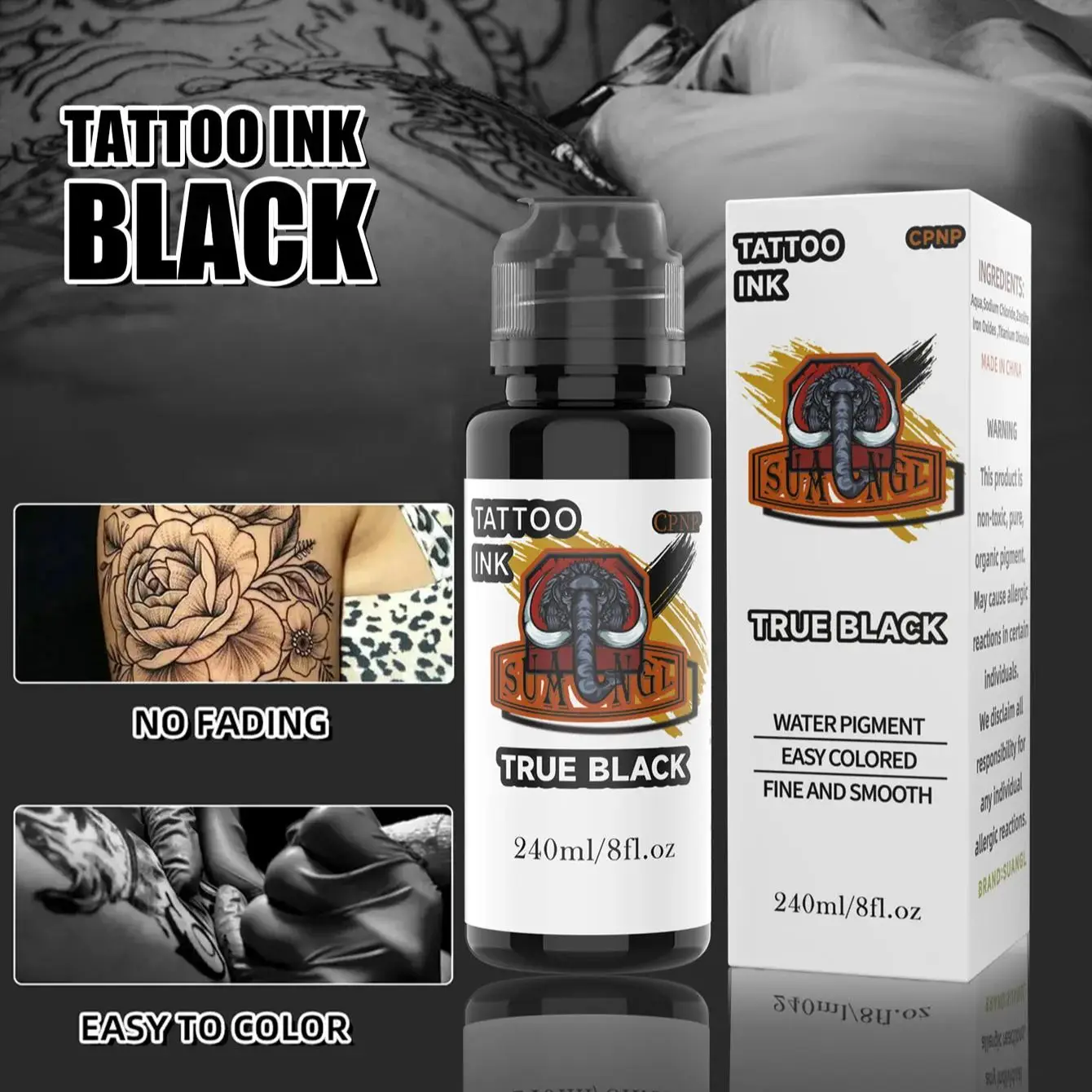 

SUANGL 240ml Triple Black Tattoo Ink Suitable for Body Painting Art Specially Designed Tattoo Supplies for Tattoo Artists