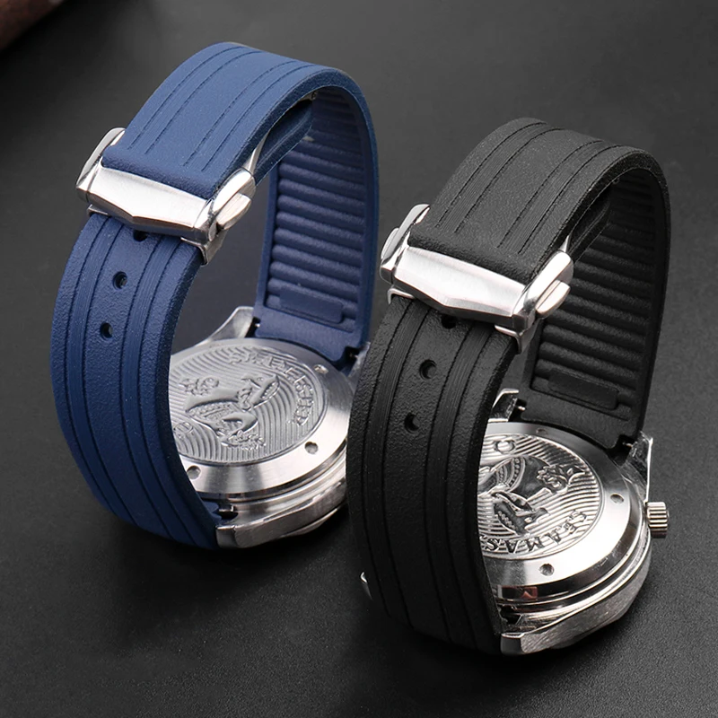 20mm Soft Rubber Silicone Watch Band Grind Arenaceous Belt For Omega Strap Fit For Seamaster 300 Watchband Folding Buckle