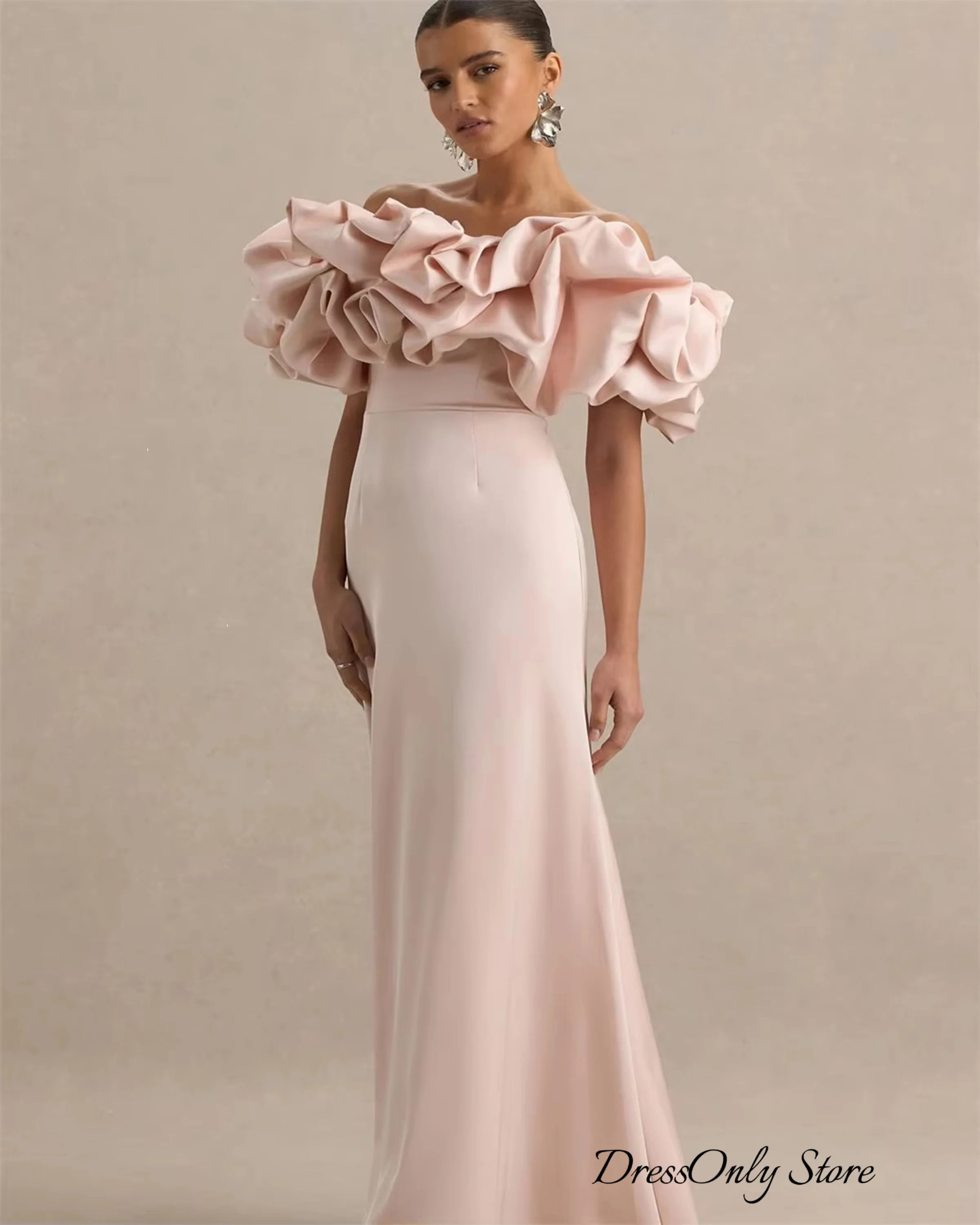 Customized Women Off Shoulder High Quality Mermaid Party Gown Ruffle Accent Blush Pink Floor Length Evening Party Dress  2026