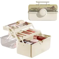 Scatola portaoggetti per trucco rosa per donna con manico scatola portaoggetti cosmetica Organizer custodia per trucco portatile a 3 strati per la casa