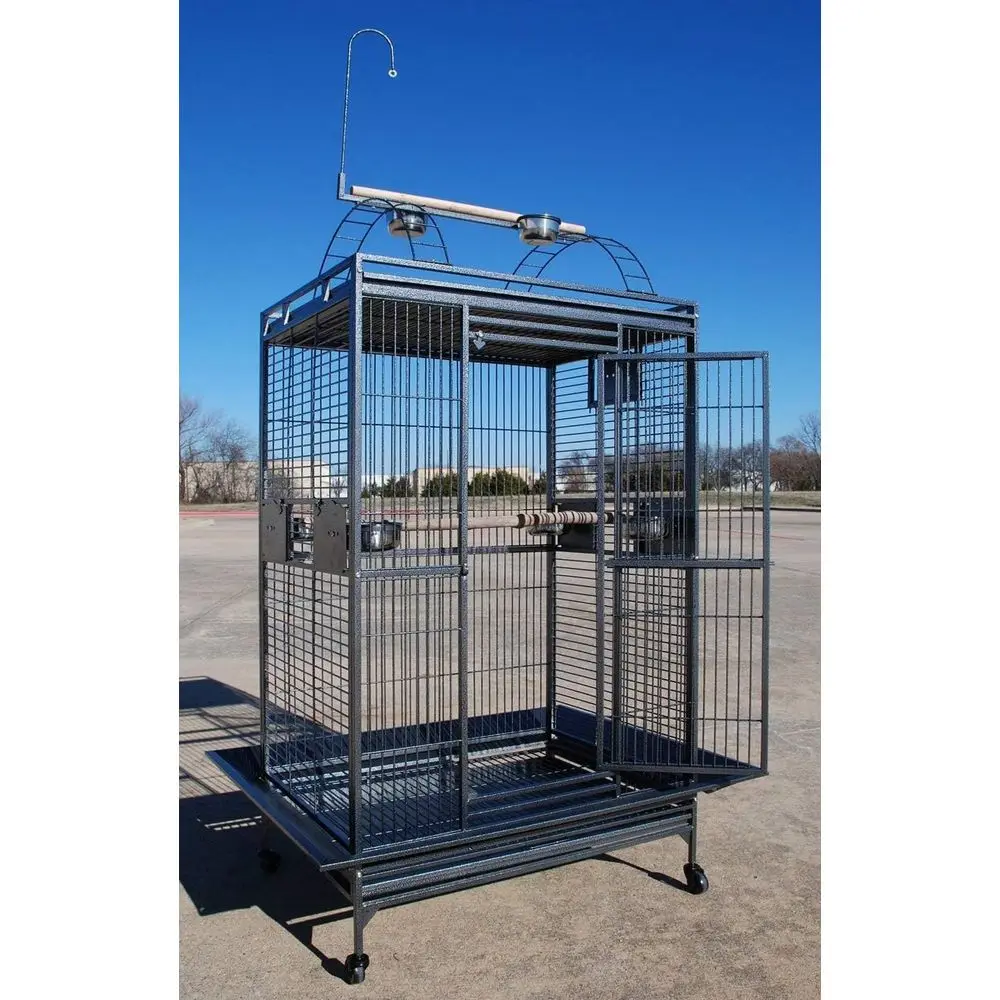 

Large Castle PlayTop Parrot Cage 32 W x 23 L x 66 H for Large Size Macaws Cockatoos African Grey Amazon (Black)