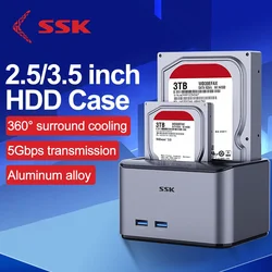 SSK aluminium Dual-bay stacja dysku twardego 3.0 USB do 2.5 3.5 SSD obudowa dysku HDD Box stacja dokująca do laptopa